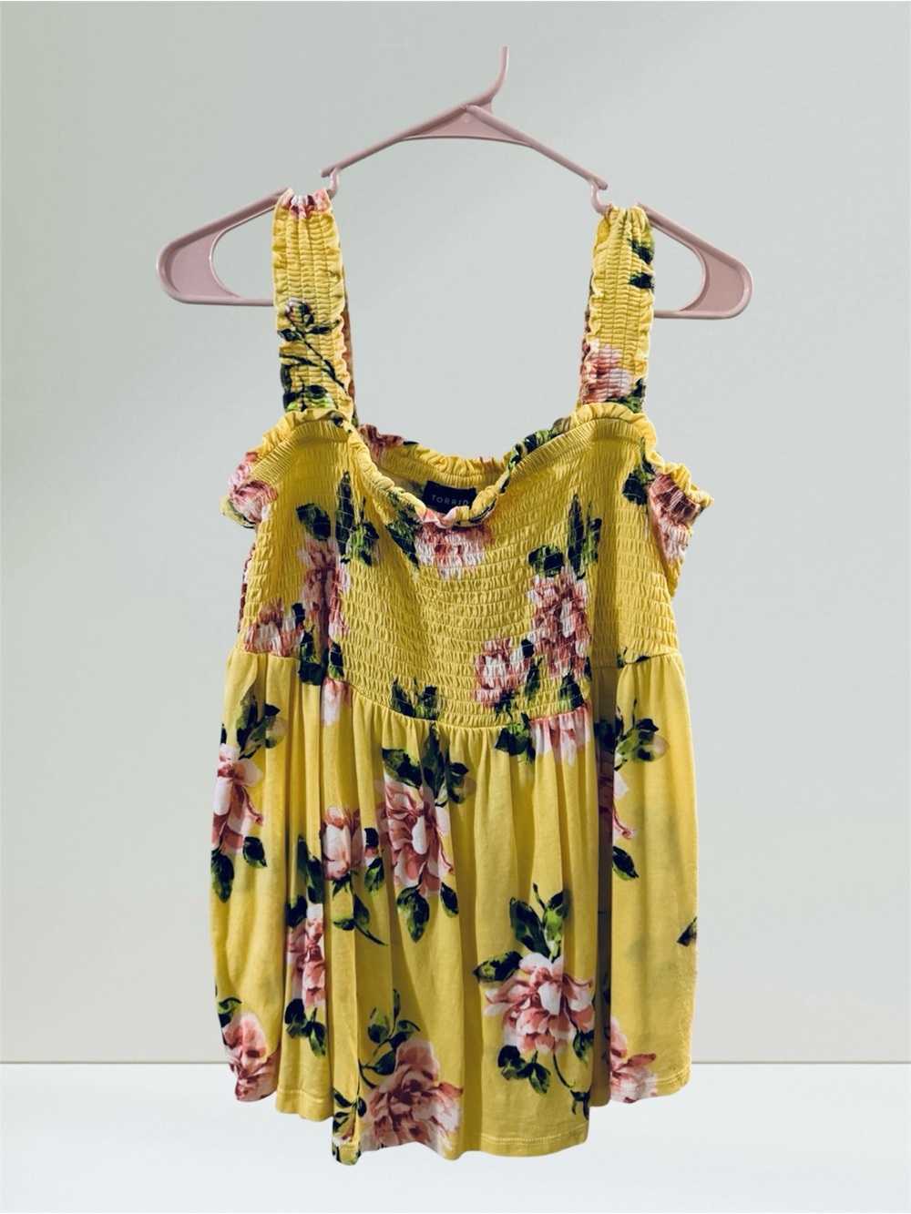torrid Yellow Floral Smocked Tank with Ruffle Straps